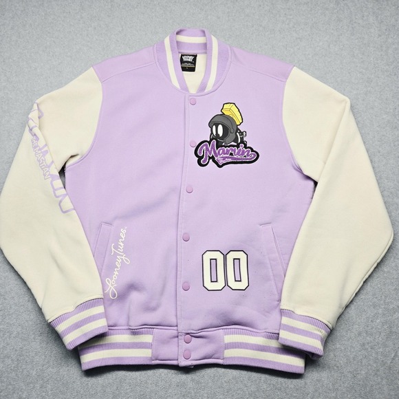 Looney Tunes Marvin The Martian Jacket Mens Large Purple Varsity Letterman 00
